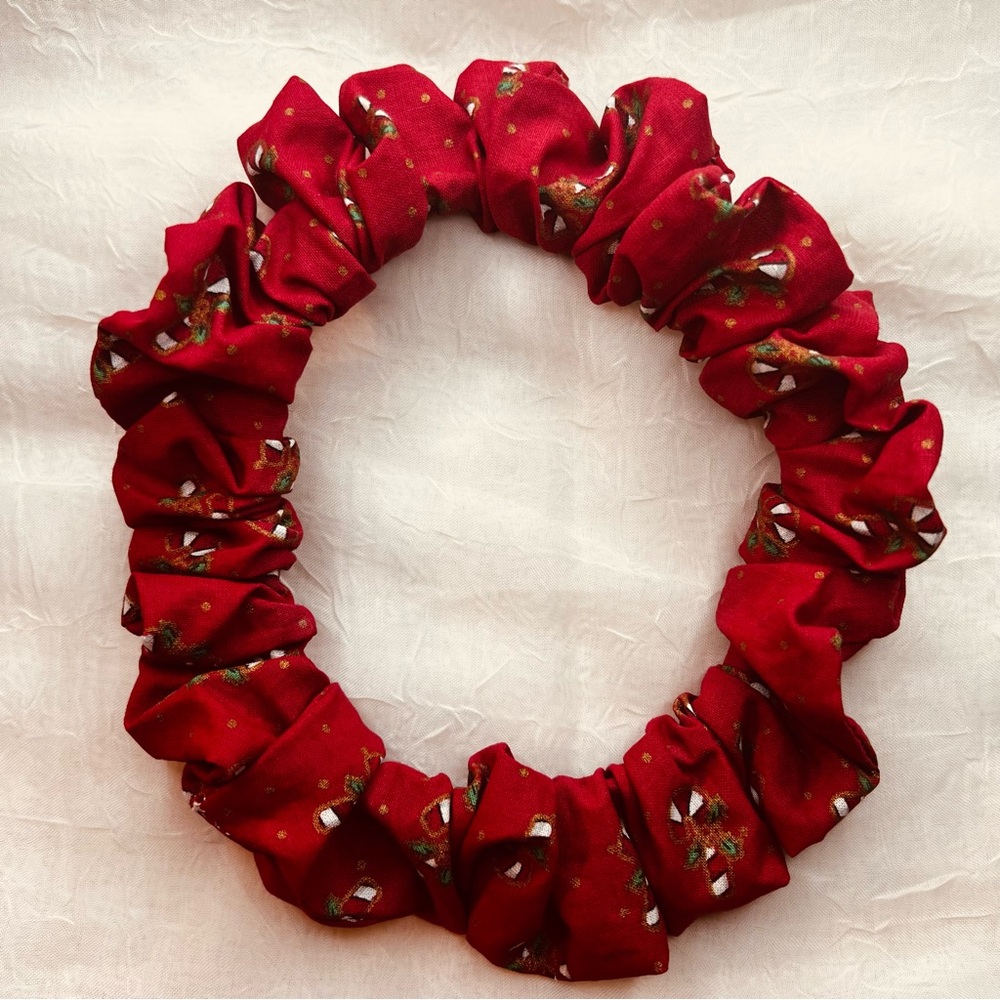 Scrunchie Hair Accessory, Red, Candy Cane Print, 100% Cotton